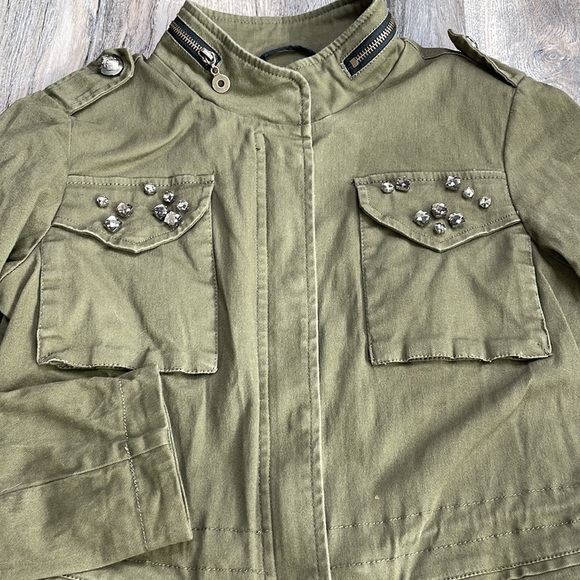 Celebrity Pink Olive Green Utility Jacket with Rhinestone Pockets, size medium - Picture 5 of 14